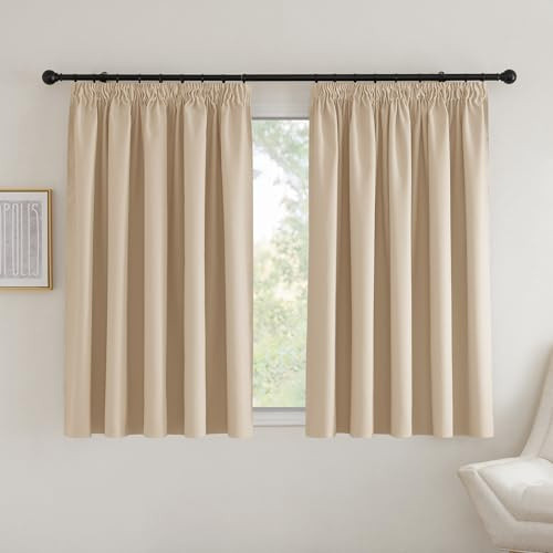 PONY DANCE Beige Thermal Curtains Pencil Pleat for Bedroom - Darkening Curtains, 54 Inch Drop, Extra Wide for Track Rail, W90 X L54, 2 Panels, Biscotti Beige