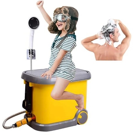 LZAHSH Doccia Riscaldante da Campeggio, 36l Doccia Elettrica Portatile Acqua Calda Termostatica A 60° Autoadescante Doccia da Esterno con Ruote, per Campeggio, Auto,Spiaggia