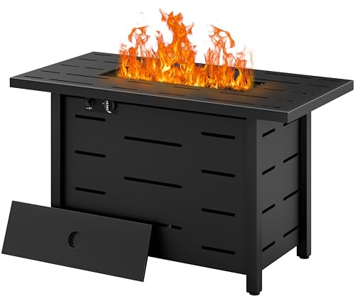 Walsunny 43 inch Outdoor Propane Fire Pit 50,000 BTU Gas Fire Pit Table with Lid, Waterproof Cover, Rectangle Gas Firepit Table for Garden/Patio, CSA Certification