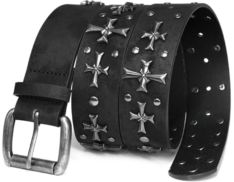 blu&ben Studded Belt for Women, Y2K Punk Rock Belts with Metal Cross Rivet