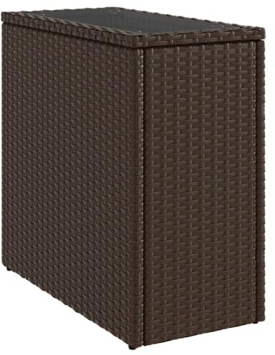 vidaXL Garden Side Table with Glass Top, Outdoor Table for Dinner Coffee Tea, Dining Table for Patio Terrace Balcony, Brown Poly Rattan