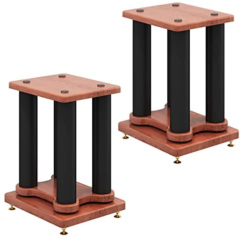 ZHJOPP Support d'enceinte Marron Paire de Supports d'enceintes avec colonne Centrale en Métal Noir, Support d'étagère pour Son Surround robuste