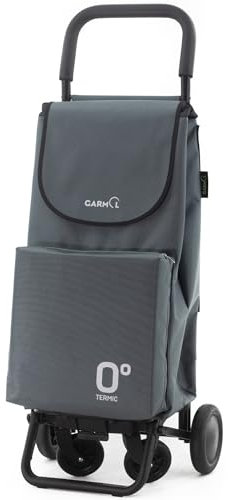 GARMOL Carro de la Compra Térmico Plegable 55L | Bolsillo Térmico Interior 11L | Carro 4 Ruedas Gran Capacidad | 2 Ruedas Fijas + 2 Giratorias | Carrito Compra Plegable Color Gris