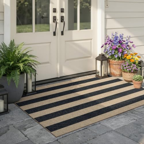 Lahome Striped Easy Jute Fall Outdoor Patio Rug, 3x5 Washable Rugs for Entryway Porch, Farmhouse Neutral Non Shedding Indoor Outdoor Carpet for Entry Kitchen Guestroom Deck Foyer
