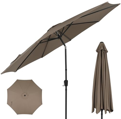 ZealWe Garden Parasol 3m Umbrella Outdoor Sun Shade with Tilt Crank Handle and 8 Ribs for Patio Beach Pool Lawn Backyard Deck, Khaki