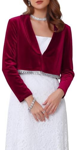 WOMLAYOUT Donna Coprispalle in Velluto con Maniche Lunghe e Finitur da Sposa Elegante da Cocktail Bolero per Festa di Halloween Borgogna L
