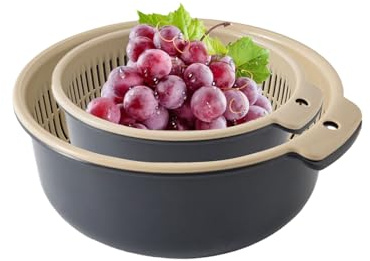 Juego de tazones de colador, juego de tazones para mezclar, cesta con cuenco, agujeros de drenaje rápido, base antideslizante, recipiente de cocina para limpiar pasta, hornear, tamizar y preparar