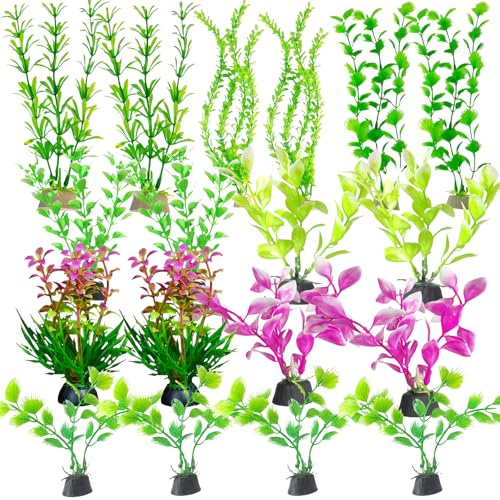SSKHE Juego de 18 Plantas Artificiales para Acuario - Decoración en Plástico para Peceras y Acuarios - Accesorios Naturales