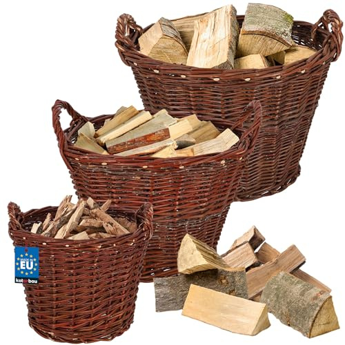 KOTARBAU® Rottingkorg - med Handtag - Ø 30 cm + Ø 40 cm + Ø 50 cm - Brun - Flätad Korg - Förvaringskorg - Korg för Ved - Skördekorg - Växtkorg - för Leksaker - Blommor & Dekorativ