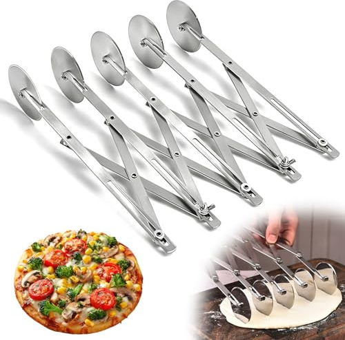 5 hjul degskärare rostfritt stål, 5-hjuls degskärare, justerbar pizzaskärare med handtag, tårtdelare plåtkaka, för pizza, kakor, deg