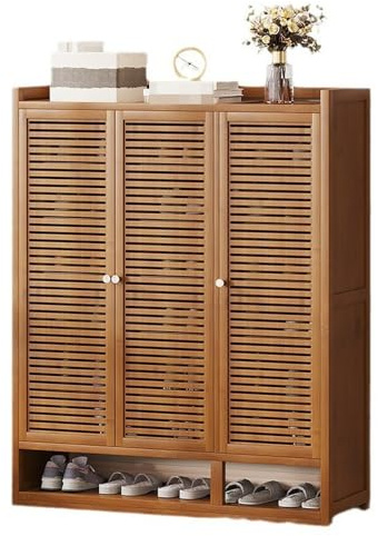 Scarpiera in bambù a 7 ripiani con ante a persiana, elegante design a 3 ante per tacchi e stivali, perfetta per armadio, soggiorno, camera da letto, ingresso, soluzioni di archiviazione