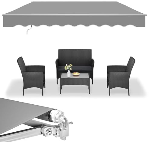 UISEBRT Markis, balkong, 360 x 300 cm – led-armmarkis, klämmarkis solmarkis solskydd, ljusgrå