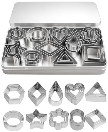 CULEB 30 Pcs Mini Moldes Galletas,Molde Galletas de Acero Inoxidable,Moldes Galletas,10 Formas Moldes de Metal para Galletas,Galletas DIY,Galletas,Herramientas de Decoración de Pasteles