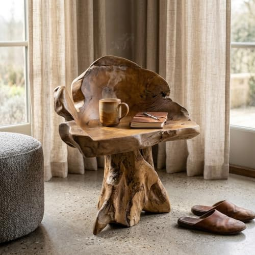 Kinaree Sedia in legno massello di teak – Poltrona in legno naturale fatta a mano in teak – Sedia rustica in legno massello in stile asiatico – Mobili unici in radice