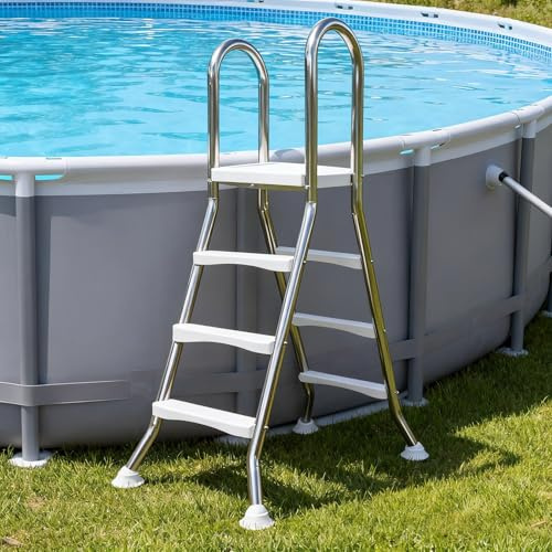 LHFJ Escaleras para Piscinas Desmontables de Acero Elevada 135 cm, Escaleras Piscina de Doble Cara 4 Peldaños, 52 Escalera Piscina de Alta Resistencia Capacidad 250 kg/550 LB,43 in