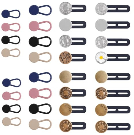 JIAC 32 Piezas Extensores de Botones Pantalon,Extensor de Botones para Pantalones,Botones Extensores Ajustables Reutilizable para Jeans y Vaqueros, Ajuste de Cintura sin Coser para Hombre y Mujer