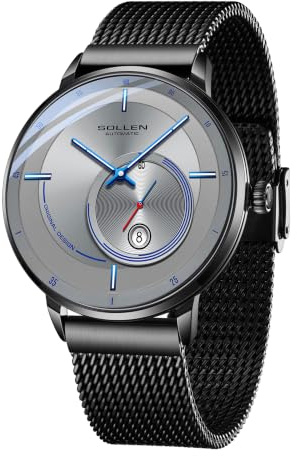 SOLLEN Montres automatiques Classiques pour Hommes,Montre Homme Automatique avec Mouvement mécanique d'origine,Montres automatiques minimalistes Luxe pour Hommes avec Calendrier et trotteuse