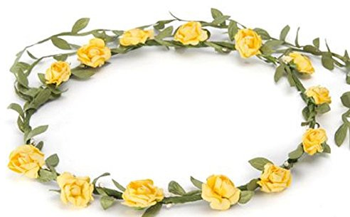 BFD One Ladies Girls Boho Floral Festival Flower Crown Head Band Garland One Size Wipe Clean With Dry Cloth Paper Flowers On Strong Wrapped Florist Wire 30 Colours (Yellow)