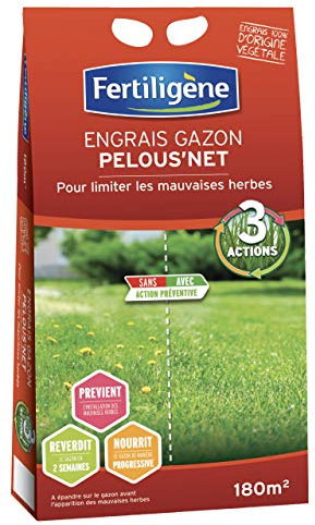 Fertiligène Engrais Gazon Pelous'Net Limite Les Mauvaises Herbes 180 m²