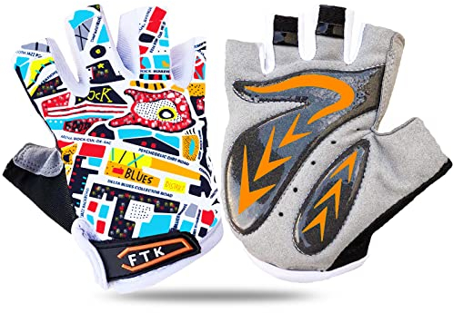 FINGER TEN Fahrradhandschuhe Kinder MTB Handschuhe Fahrrad Outdoor Bike Gel Halbfinger Sporthandschuhe Radhandschuhe Wert 1 Paar Orange M, für Sommer Freizeit Jungen Mädchen Alter 2-10 Jahre