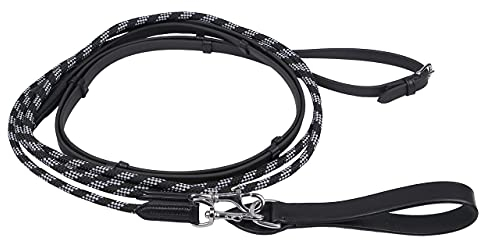 ARBO-INOX Schlaufzügel Biothane zweifarbige Kordel für Warmblut (SCHWARZ)