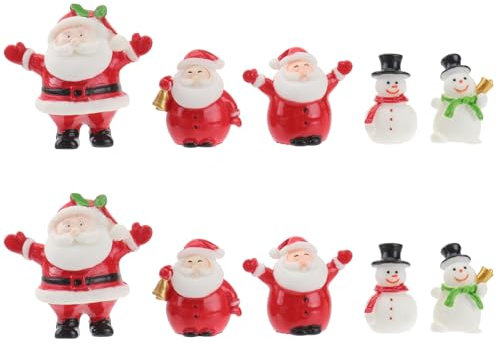 Happyyami 10Pcs Mini Resin Christmas Ornaments Santa Claus Snowmen Figures Cake Topper Advent Calendar Fillers Micro Landscape Fairy Garden Decorations Random Color