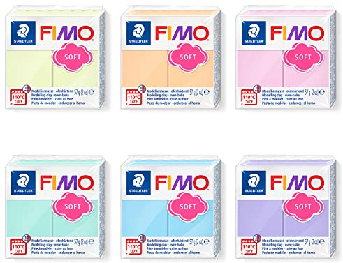 Staedtler 8020-PX FIMO Effect Modelliermasse, 6 Blöcke in Pastell-Farben zu je 57 g, geschmeidige, ofenhärtende Knete zum Basteln und Modellieren von Schmuck-und Deko-Accessoires, Mehrfarbig