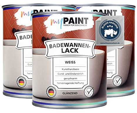myPAINT® vernis pour baignoire (3x750ml, blanc) 1K - brillant vernis blanc pour baignoire - peinture résine pour baignoire - vernis pour baignoire