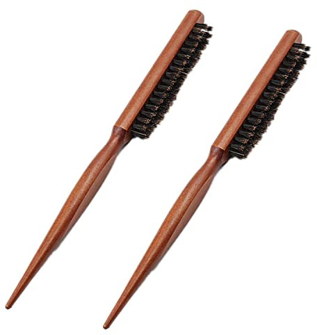 Juliyeh 2 pcs Teasing Hair Brush Boar Bristle Hair Brush Tail Comb Professional Salon Comb for Long, Thick, Curly, Wavy, Dry or Damaged Hair, Reduces Hair Breakage