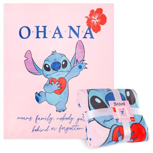 Disney Stitch Fleece Bed Blanket Soft Cosy Bed Throw Bedroom Decor Plush Throw Comforter 150 x 130cm for Bedroom Travel Sleepovers Stitch Gifts (Pink Stitch)