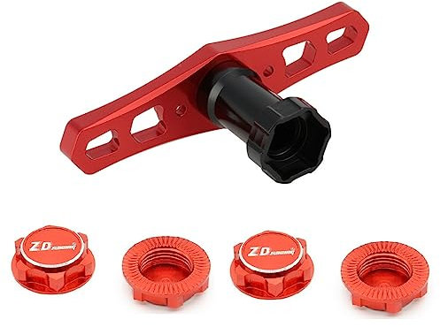 aneegfpv Llave de tuerca de rueda de 17 mm con 4 tuercas de neumáticos, llave cruzada de reparación de manga hexagonal roja, herramientas RC para coches RC de 1/8 RC Monster Trucks Off Road Buggy