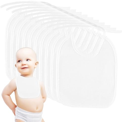ALAHUGYEF Bavoirs Blancs pour Peinture, 12 pièces, Bavoirs Bébé Imperméables en Coton pour Garçons et Filles, Bavoirs d'Éructation pour l'Alimentation et la Dentition, Cadeaux de Fête de Naissance