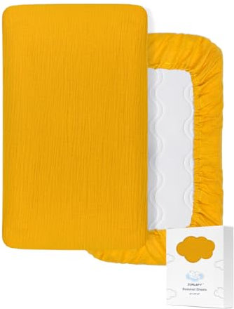 ZURLEFY Musselin-Bettlaken für Stubenwagen, 81,3 x 40,6 cm, Gelb für Stubenwagen, rechteckig, oval, Sanduhr-Matratze, Babykorb-Bettlaken (46B-03)