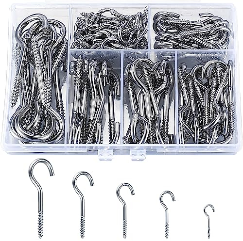 115 Pcs Ceiling Screw Hooks, Metal Small Cup Hooks for Hanging Plants, Cups, Keys, Kitchen Cabinet Shelf, Silver