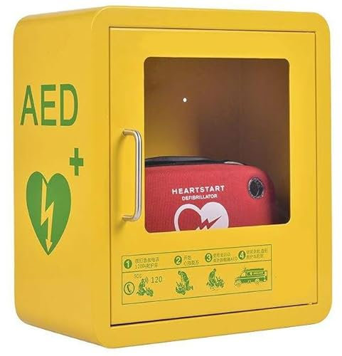 AED Cabinet, AED Defibrillator Wall Mount Storage Box with Snap Lock, Metal Steel Plate and Fits Most AED Models, for Emergency at Home, Office and Public Places