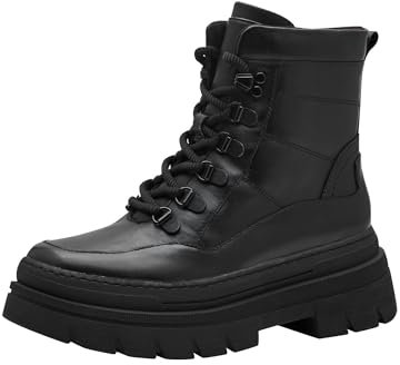 MARCO TOZZI Damen Stiefeletten zum Schnüren mit Lederanteil Plateau, Schwarz (Black), 37 EU