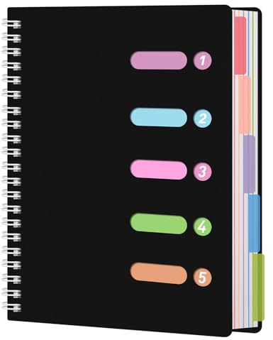 HAKACC Spirale Notizbuch, DIN A4 Hardcover Spiralblock 21 x 29.7 cm Notizblock mit Trennwand für Arbeit Schule Schreiben Schwarzes