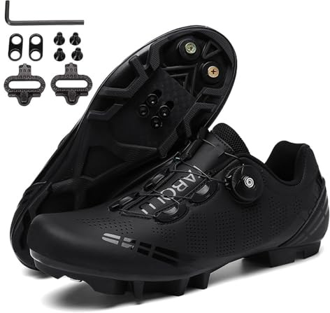 Hixingo Scarpe MTB Uomo Donna Nero Scarpe Mountain Bike Compatibili con Pedali SPD, Unisex Scarpe Ciclismo All'aperto per Bici,43 EU