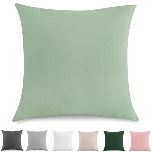 TOCOMOA Kissenbezug 80x80 cm 2er Set - 100% Gewaschene Baumwolle Kissenbezüge Oeko-TEX Zertifiziert, Leinenoptik und Atmungsaktiv Kissenhülle, Mint Grün Kopfkissenbezug mit Reißverschluss