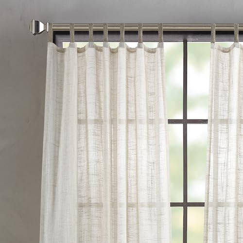 DKNY Classic Linen Window Curtains for Living Room Jute Tab Top Panel Pair, 84, Linen