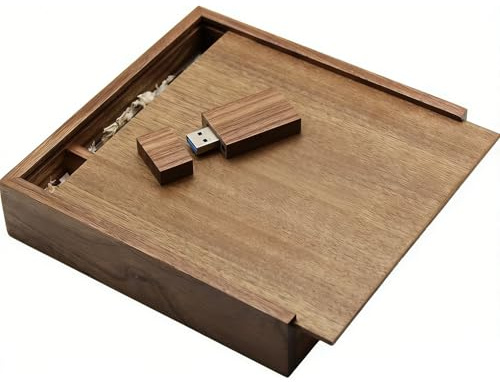 Clé USB 3.0 en bois 32 Go avec boîte en noyer pour ranger des photos, plateau de données TATMOHIK en bois, lecteur flash USB 32 Go pour anniversaire, mariage ou autres fêtes