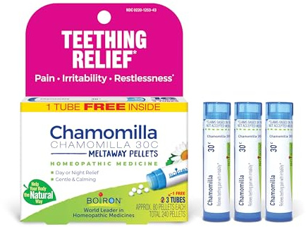 Boiron Chamomilla 30C Homeopathic Medicine for Teething Relief, Pain, Irritability, and Restlessness - 3 Count (240 Pellets)