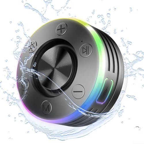Vattentät Bluetooth-högtalare för badrum, bärbar sugkopp Bluetooth-kompatibel 5.3 duschhögtalare FM-radio med RGB-lampor (svart)