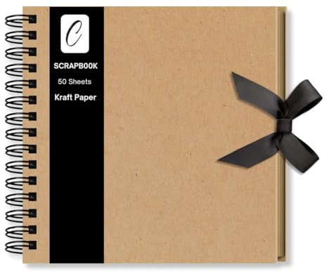 Scrapbook-Fotoalbum, 100 Seiten (20 x 20 cm), Spiralbindung, braunes Kraftpapier mit Bandverschluss, ideal für Scrapbooking, Fotoalben, Erinnerungsbücher, kreatives Tagebuch und Kunst- und