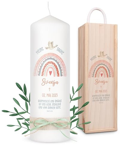 Lilletå ® Personalisierte Taufkerze Regenbogen - für Mädchen/Jungen - 4 Größen - Kerze Selbst Gestalten mit Namen
