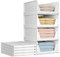 Foldable Wardrobe Storage Organisers, 4 Pack Stackable Clothes Storage Boxes, Plastic Cupboard Organiser Baskets, Drawers Organiser Shelves for Bedroom, Kitchen and Bathroom Organization (White)