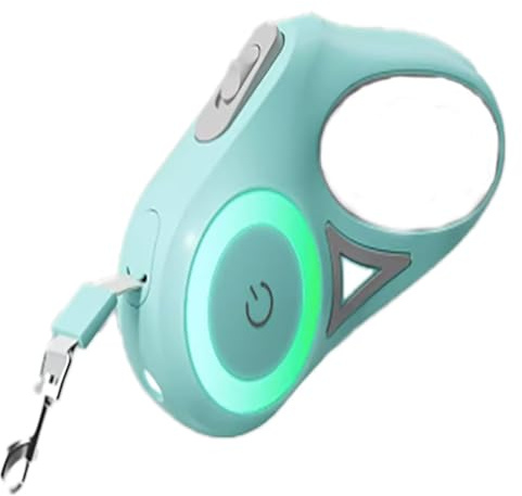 Laisse rétractable anti-explosion en un clic pour chien avec lampe de poche LED, design incurvé, convient pour la marche nocturne et le jogging, convient aux sangles pour chiens de petite et moyenne