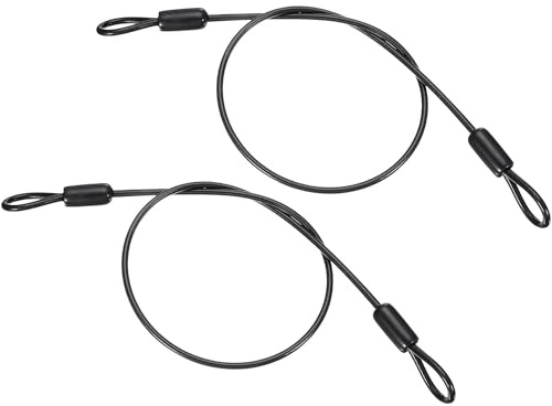 2 unidades, 1 m x 3 mm, cable de acero con ojales, cable de seguridad con revestimiento de plástico, para candado de cable, remolque de bicicleta, color negro