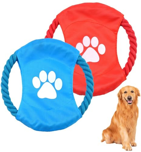 QGH Juego de 2 juguetes para perros frisbee – Frisbee duradero para perros pequeños y medianos – Disco volador interactivo para entrenamiento y ejercicio al aire libre – 18 cm diseño de huellas de