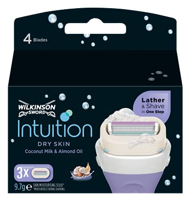 Wilkinson Sword - Intuition Dry Skin Rasierer für Frauen, 3 Ersatzklingen, Kein Rasiergel erforderlich